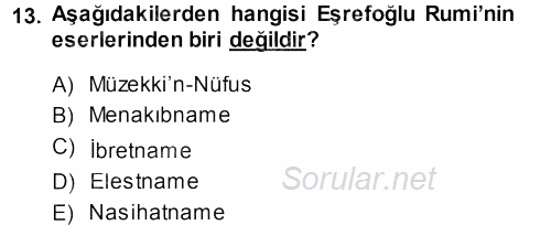 Türk Halk Şiiri 2013 - 2014 Dönem Sonu Sınavı 13.Soru