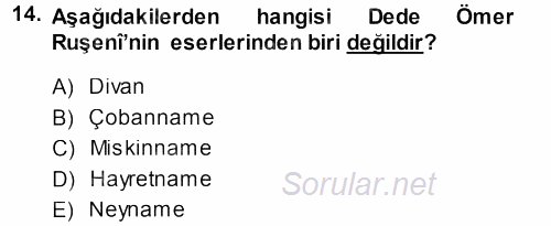 Türk Halk Şiiri 2013 - 2014 Dönem Sonu Sınavı 14.Soru