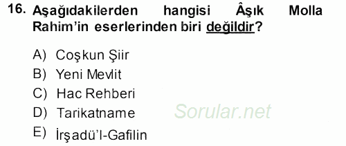 Türk Halk Şiiri 2013 - 2014 Dönem Sonu Sınavı 16.Soru