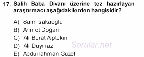 Türk Halk Şiiri 2013 - 2014 Dönem Sonu Sınavı 17.Soru