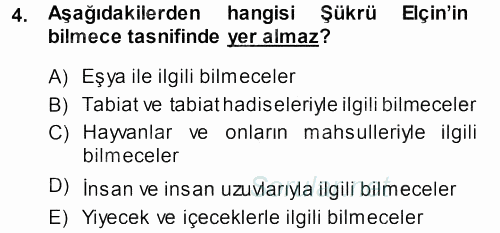 Türk Halk Şiiri 2013 - 2014 Dönem Sonu Sınavı 4.Soru