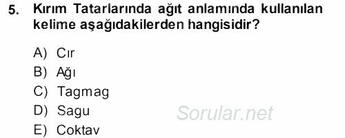 Türk Halk Şiiri 2013 - 2014 Dönem Sonu Sınavı 5.Soru