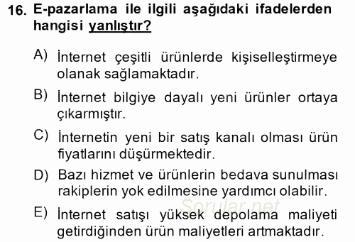 Elektronik Ticaret 2014 - 2015 Ara Sınavı 16.Soru