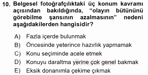 Fotoğrafın Kullanım Alanları 2016 - 2017 Dönem Sonu Sınavı 10.Soru