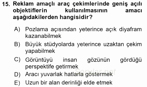 Fotoğrafın Kullanım Alanları 2016 - 2017 Dönem Sonu Sınavı 15.Soru