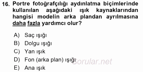 Fotoğrafın Kullanım Alanları 2016 - 2017 Dönem Sonu Sınavı 16.Soru