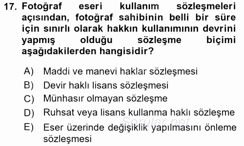 Fotoğrafın Kullanım Alanları 2016 - 2017 Dönem Sonu Sınavı 17.Soru