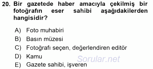 Fotoğrafın Kullanım Alanları 2016 - 2017 Dönem Sonu Sınavı 20.Soru