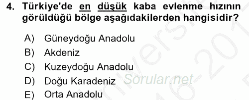 Toplumsal Yaşamda Aile 2016 - 2017 3 Ders Sınavı 4.Soru
