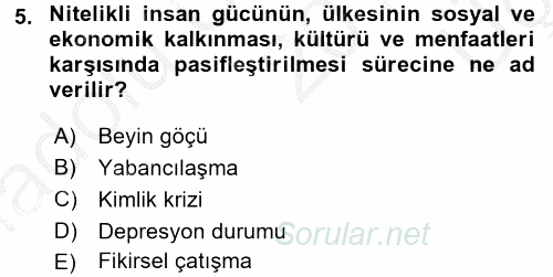 Toplumsal Yaşamda Aile 2016 - 2017 3 Ders Sınavı 5.Soru