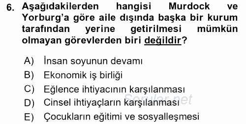 Toplumsal Yaşamda Aile 2016 - 2017 3 Ders Sınavı 6.Soru