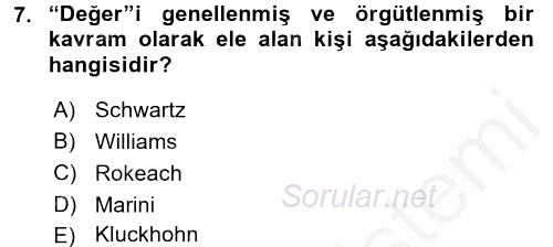 Toplumsal Yaşamda Aile 2016 - 2017 3 Ders Sınavı 7.Soru
