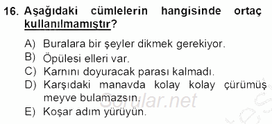 Türkçe Biçim Bilgisi 2013 - 2014 Dönem Sonu Sınavı 16.Soru