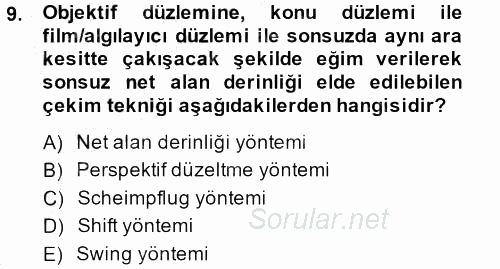 Sayısal Fotoğraf Makineleri 2014 - 2015 Dönem Sonu Sınavı 9.Soru