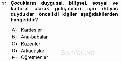 Aile İçi Uyumlu Etkileşim 2017 - 2018 3 Ders Sınavı 11.Soru
