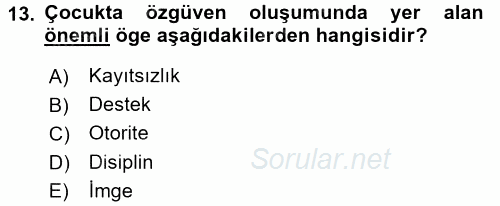 Aile İçi Uyumlu Etkileşim 2017 - 2018 3 Ders Sınavı 13.Soru