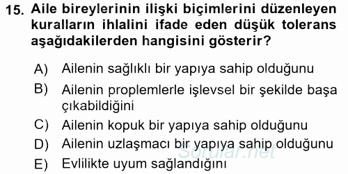 Aile İçi Uyumlu Etkileşim 2017 - 2018 3 Ders Sınavı 15.Soru
