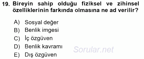 Aile İçi Uyumlu Etkileşim 2017 - 2018 3 Ders Sınavı 19.Soru