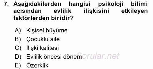 Aile İçi Uyumlu Etkileşim 2017 - 2018 3 Ders Sınavı 7.Soru