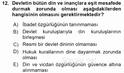 Türk Anayasa Hukuku 2015 - 2016 Ara Sınavı 12.Soru