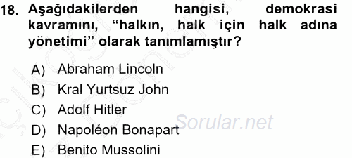 Türk Anayasa Hukuku 2015 - 2016 Ara Sınavı 18.Soru