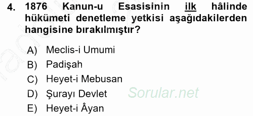 Türk Anayasa Hukuku 2015 - 2016 Ara Sınavı 4.Soru