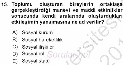 Eğitim Sosyolojisi 2015 - 2016 Ara Sınavı 15.Soru