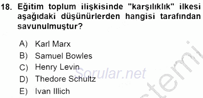 Eğitim Sosyolojisi 2015 - 2016 Ara Sınavı 18.Soru