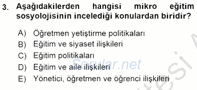 Eğitim Sosyolojisi 2015 - 2016 Ara Sınavı 3.Soru