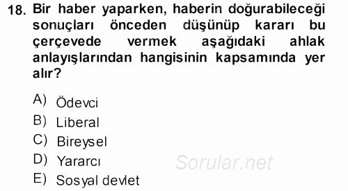 Haber Yazma Teknikleri 2013 - 2014 Dönem Sonu Sınavı 18.Soru