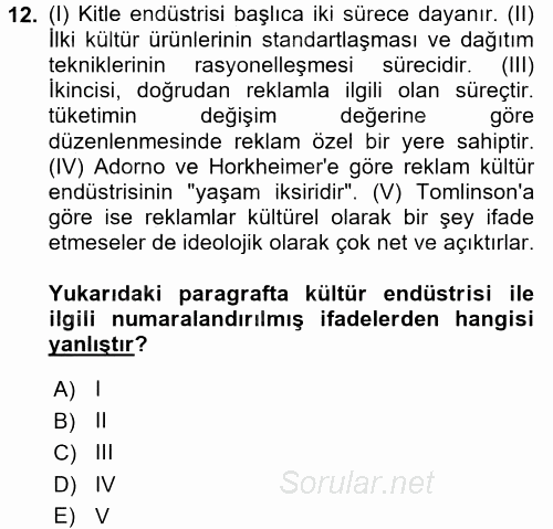 Modern Sosyoloji Tarihi 2015 - 2016 Dönem Sonu Sınavı 12.Soru