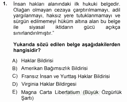 İnsan Hakları ve Demokratikleşme Süreci 2012 - 2013 Dönem Sonu Sınavı 1.Soru