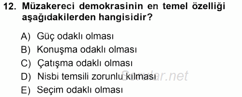 İnsan Hakları ve Demokratikleşme Süreci 2012 - 2013 Dönem Sonu Sınavı 12.Soru