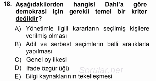 İnsan Hakları ve Demokratikleşme Süreci 2012 - 2013 Dönem Sonu Sınavı 18.Soru