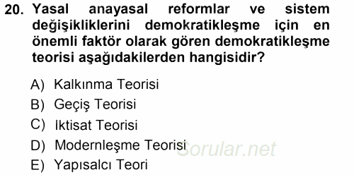 İnsan Hakları ve Demokratikleşme Süreci 2012 - 2013 Dönem Sonu Sınavı 20.Soru