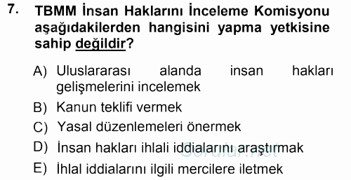 İnsan Hakları ve Demokratikleşme Süreci 2012 - 2013 Dönem Sonu Sınavı 7.Soru
