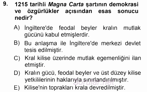 İnsan Hakları ve Demokratikleşme Süreci 2012 - 2013 Dönem Sonu Sınavı 9.Soru