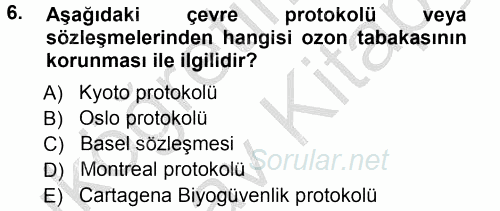 Çevre Sorunları ve Politikaları 2012 - 2013 Ara Sınavı 6.Soru