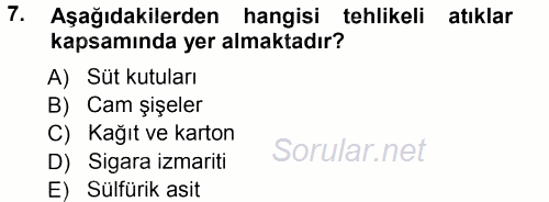 Çevre Sorunları ve Politikaları 2012 - 2013 Ara Sınavı 7.Soru