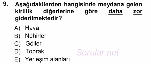 Çevre Sorunları ve Politikaları 2012 - 2013 Ara Sınavı 9.Soru