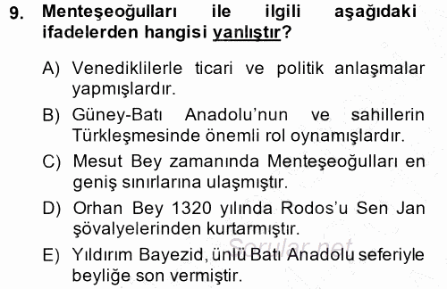 Orta Çağ ve Yeni Çağ Türk Devletleri Tarihi 2014 - 2015 Ara Sınavı 9.Soru