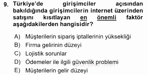 Elektronik Ticaret 2017 - 2018 Ara Sınavı 9.Soru