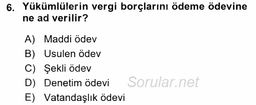 Vergi Usul Hukuku 2015 - 2016 Dönem Sonu Sınavı 6.Soru