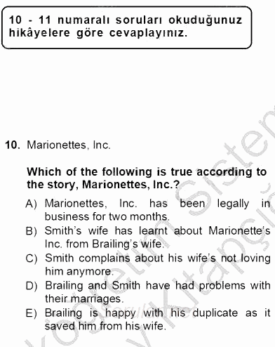 Okuma Ve Yazma Becerileri 1 2012 - 2013 Ara Sınavı 10.Soru