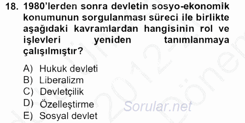 Çalışma Yaşamının Denetimi 2012 - 2013 Dönem Sonu Sınavı 18.Soru