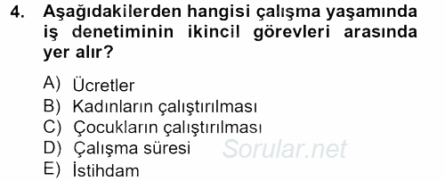 Çalışma Yaşamının Denetimi 2012 - 2013 Dönem Sonu Sınavı 4.Soru