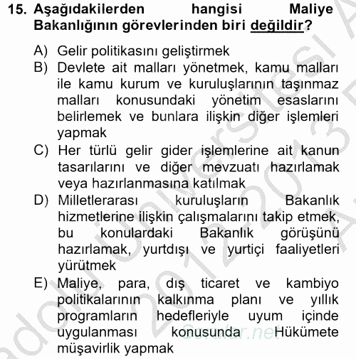 Dış Ticaretle İlgili Kurumlar ve Kuruluşlar 2012 - 2013 Ara Sınavı 15.Soru