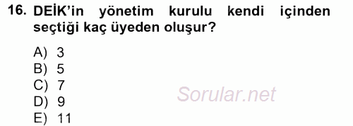 Dış Ticaretle İlgili Kurumlar ve Kuruluşlar 2012 - 2013 Ara Sınavı 16.Soru
