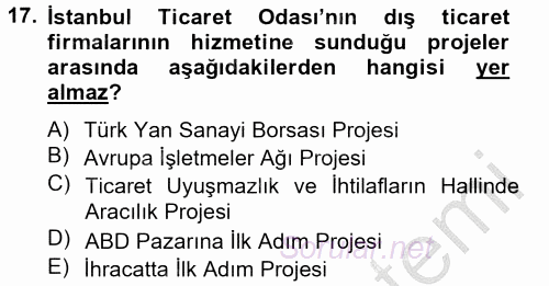 Dış Ticaretle İlgili Kurumlar ve Kuruluşlar 2012 - 2013 Ara Sınavı 17.Soru