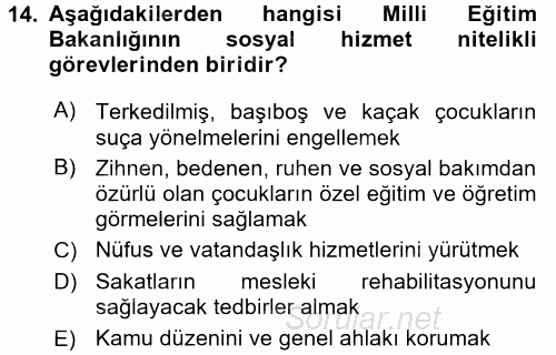 Sosyal Hizmet Yönetimi 2015 - 2016 Dönem Sonu Sınavı 14.Soru